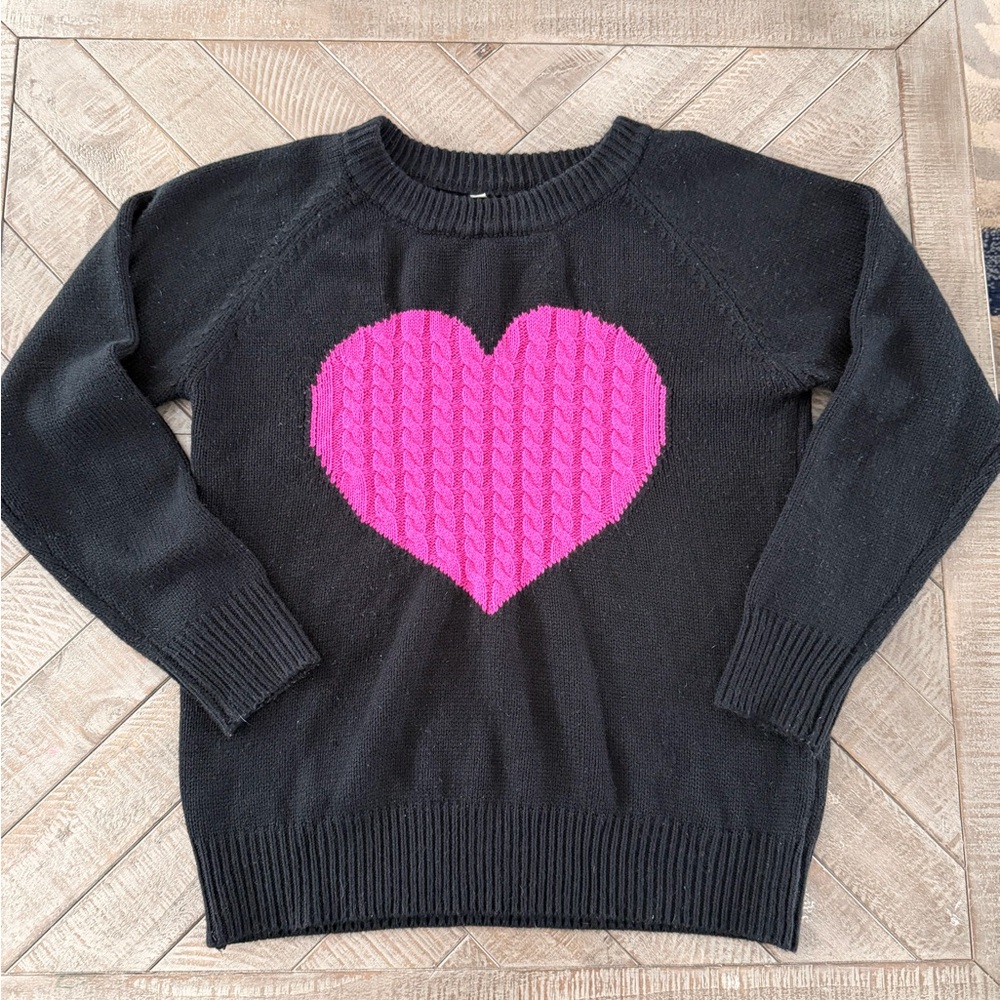 Black Sweater with Pink Heart Design